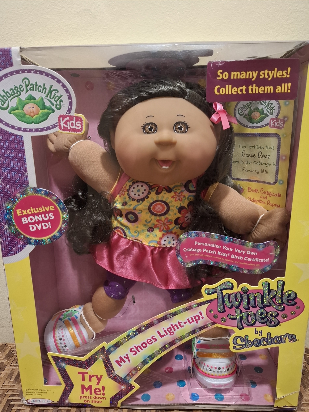 Skechers Twinkle Toes Light-Up Cabbage Patch Kids Doll - Pink, Yellow, Purple